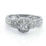 0.50 Cts Round Cut Halo Diamond Engagement Ring Set in 14K White Gold